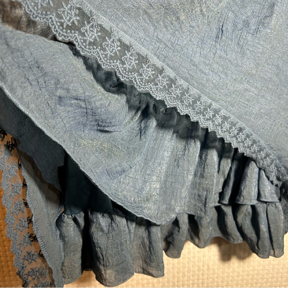 Indigo Soul Tiered Tunic Top Lace Overlay Details Boho Blue Womens Size L - Picture 9 of 11